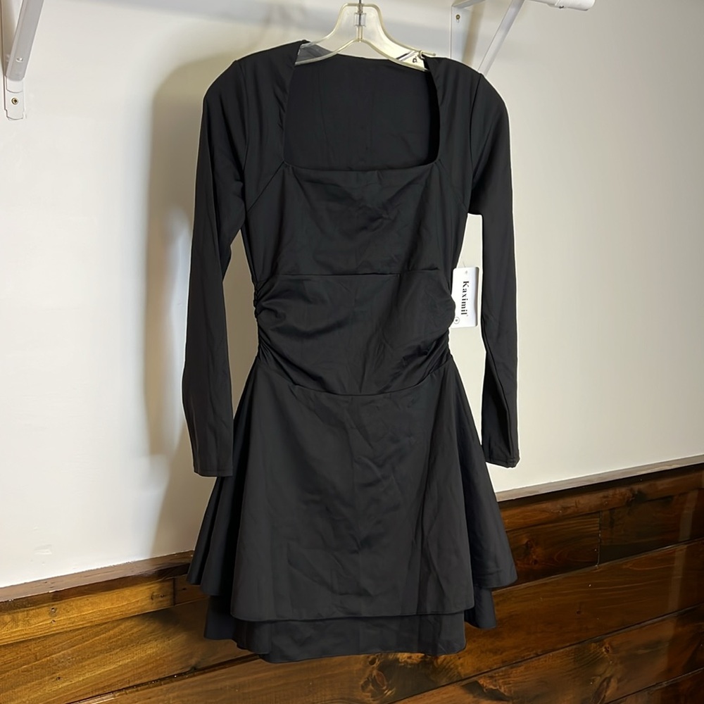 NWT‎ Amazon Kaximil Women's Black Long Sleeve Square Neck Mini Dress- M